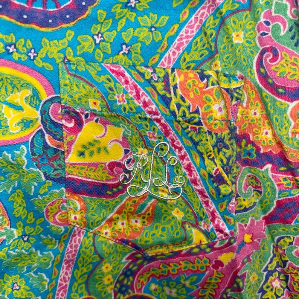 LRL EMBROIDERED Multicolor Paisley Pajama Set - Green, Purple & Yellow - Picture 4 of 4